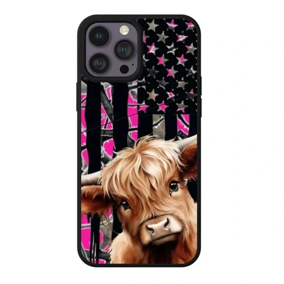 Highland Cow Pink Camo Phone Case - Picture 1 of 9